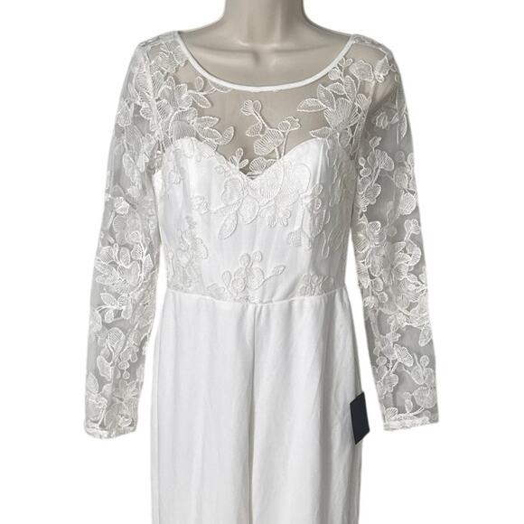 NWT Lulus Write Your Own Romance White Embroidered Long Sleeve Jumpsuit Size M - Picture 12 of 13